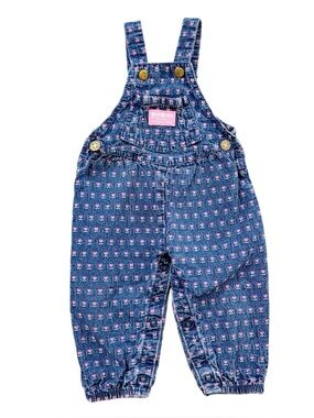 Vintage Union Made OshKosh B'gosh Pink Floral Blue Denim Overalls 12M